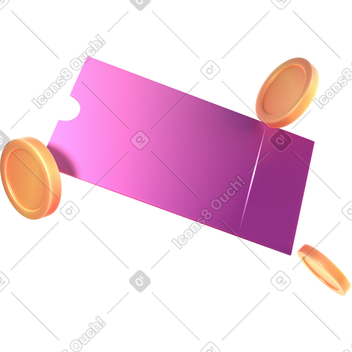 Ilustração de Cupom e moedas em no estilo 3D Glassy para baixar em PNG, SVG