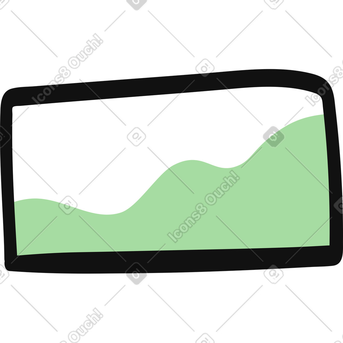 Chart screen displaying rising green area trend over time illustration in Organic style download in PNG, SVG