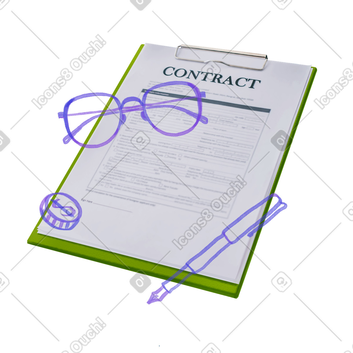 Ilustração de Elaboração e assinatura documentos financeiros em no estilo Marker para baixar em PNG, SVG
