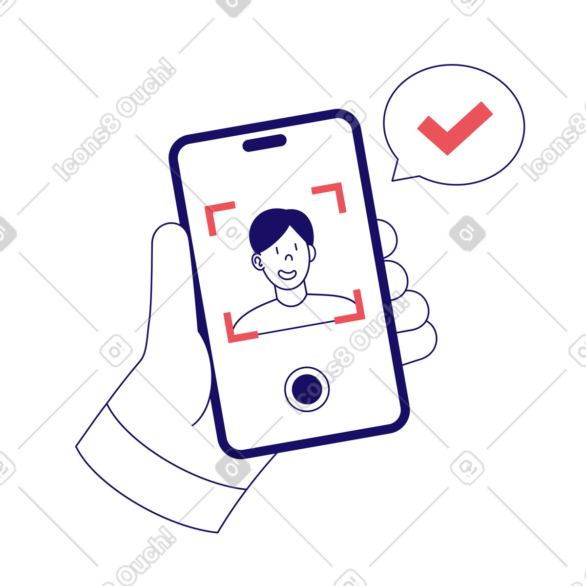 Ilustração de Sistema reconhecimento facial no telefone em estilo Bendy para baixar em PNG, SVG