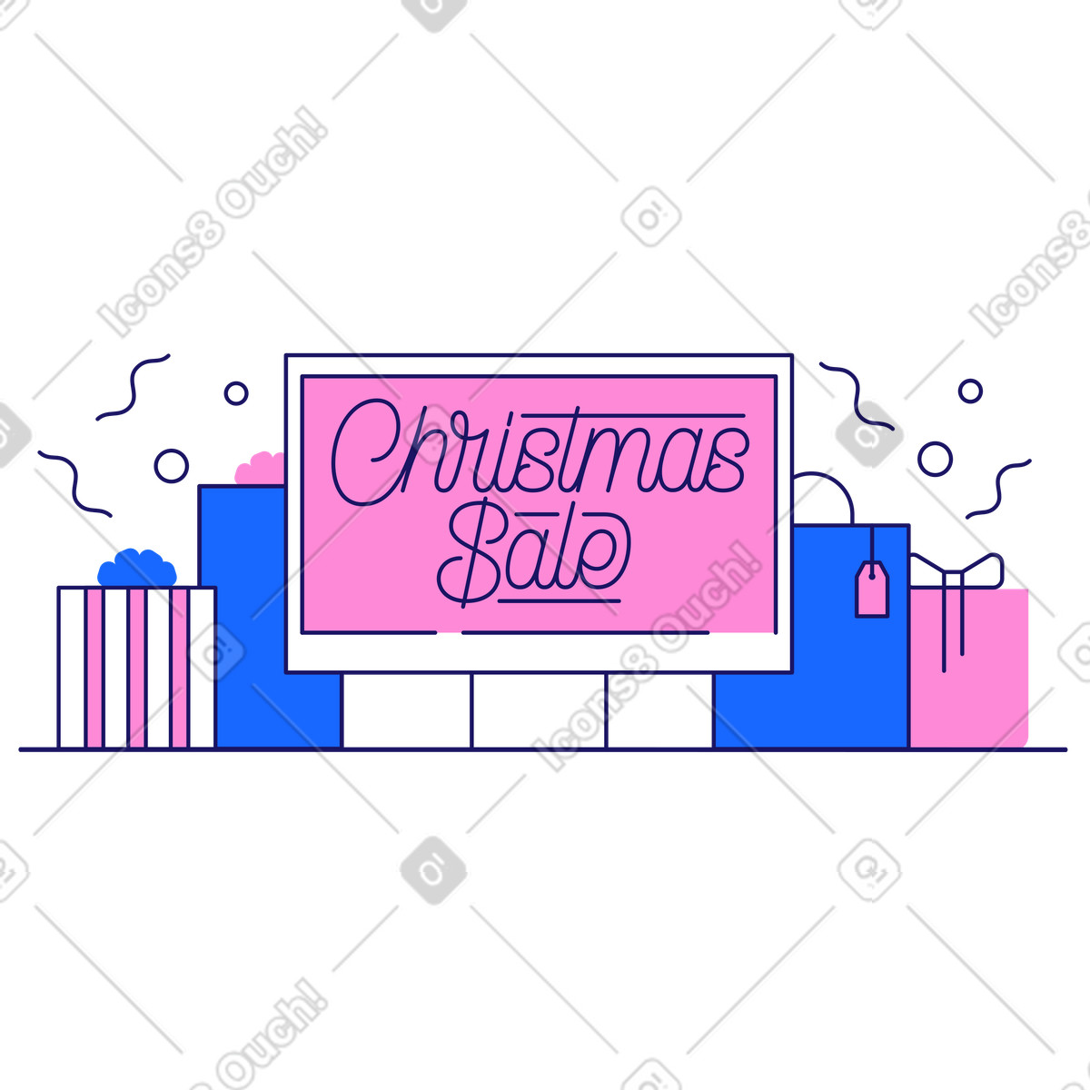 Ilustração de Letras venda natal no navegador e presentes em estilo Matey para baixar em PNG, SVG
