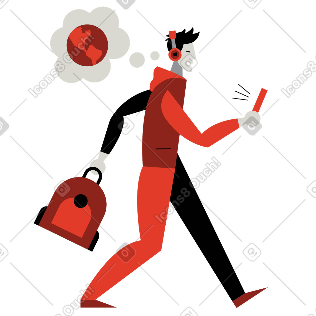 Illustration Homme marchant et écoutant un podcast dans le style Burgundy à télécharger aux formats PNG, SVG