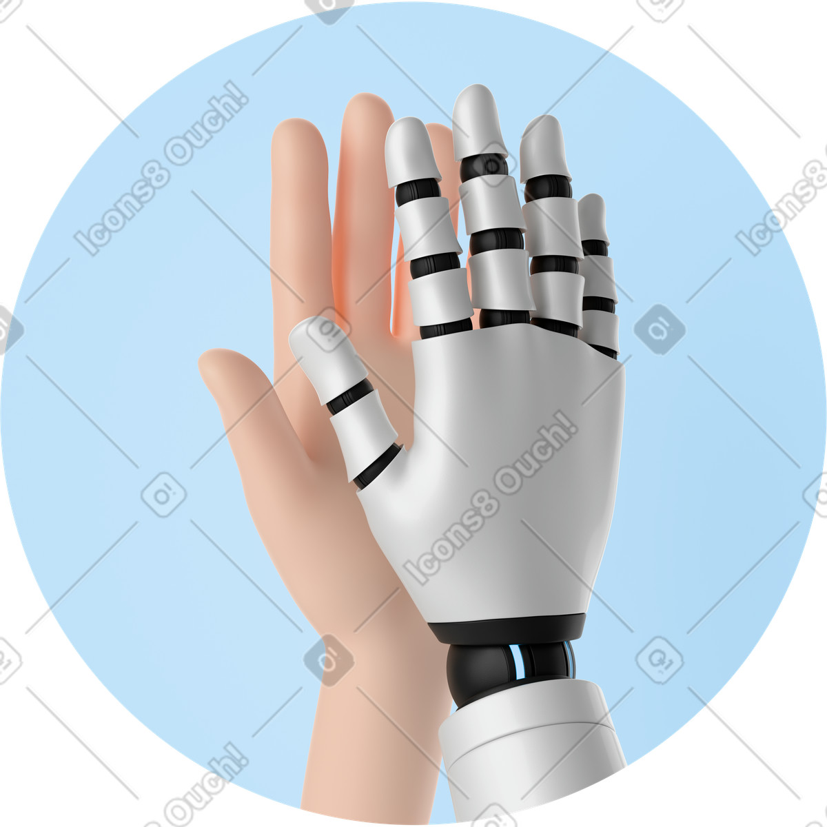 Ilustração de Assistente ia e mãos humanas dando high five em no estilo 3D Business para baixar em PNG, SVG