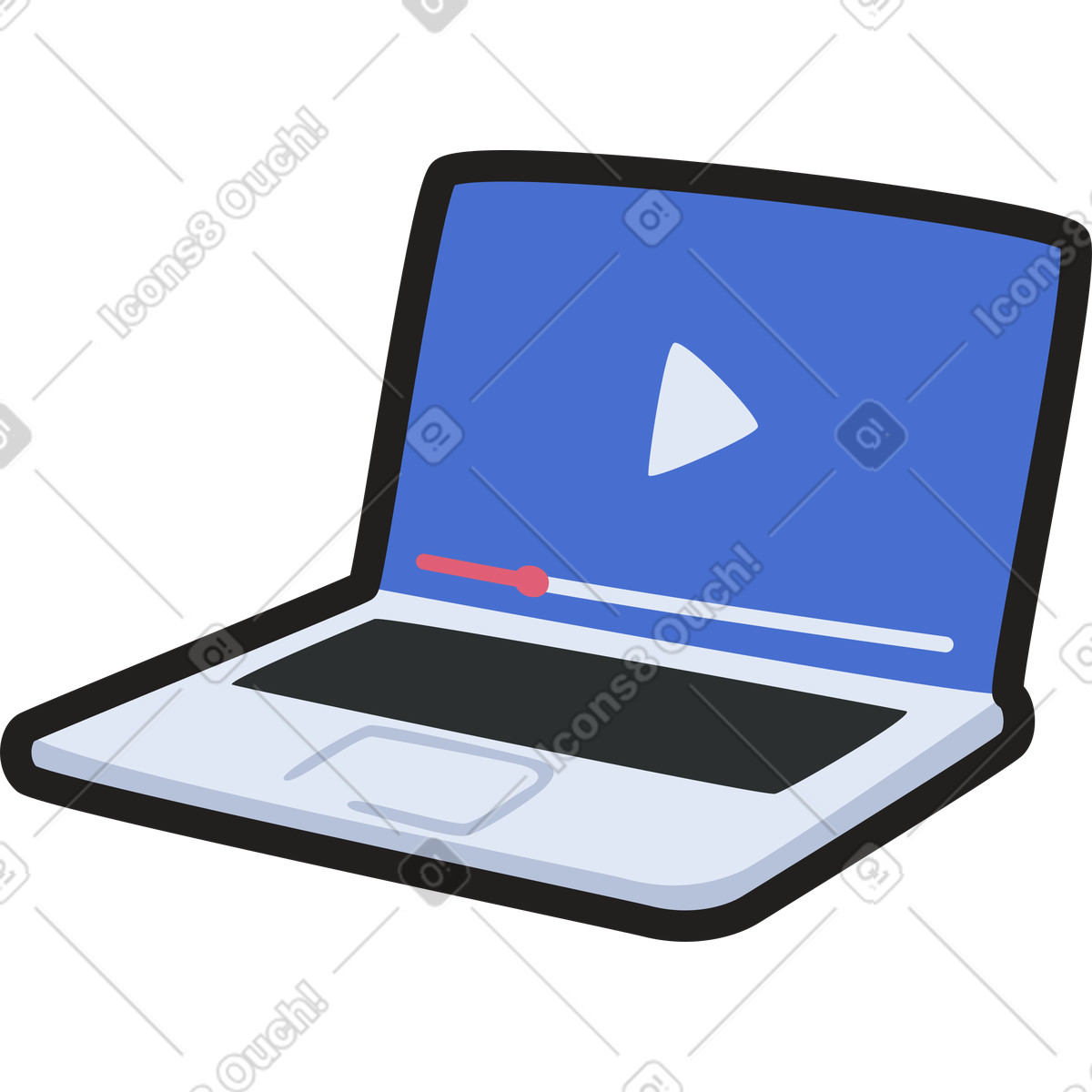 Laptop mit video-Illustration im Clipart-Stil als Download in PNG, SVG