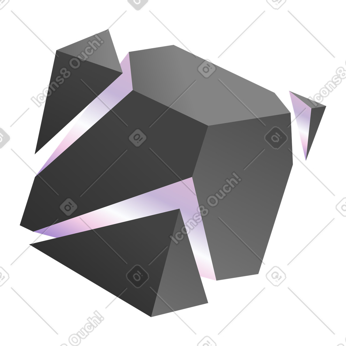 Cubo grigio tagliato con bordi iridescenti, marchio e design del logo illustrazione in stile Illusion scarica in PNG, SVG
