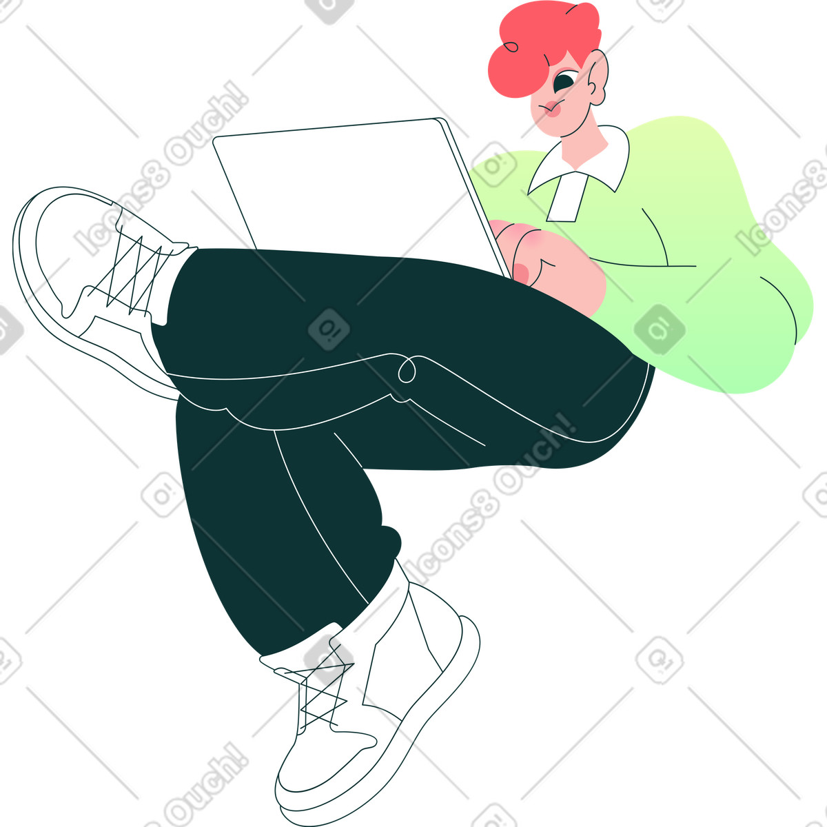 Florid スタイルの 彼の組んだ足にラップトップで座っている男 のイラストをPNG、SVG形式でダウンロード