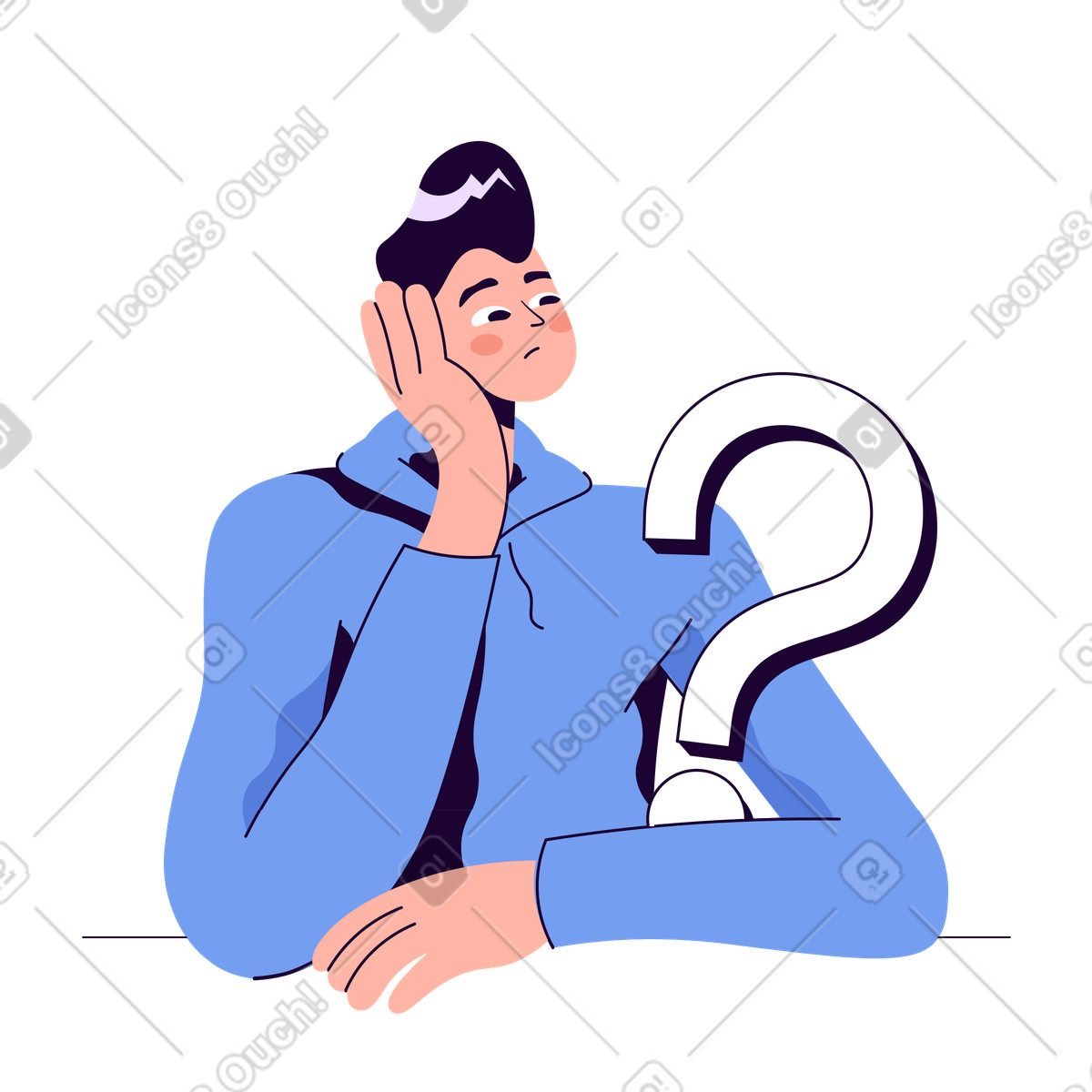 Illustration animée Homme pensant à une question importante dans le style Martina télécharger aux formats GIF, Lottie (JSON), AE