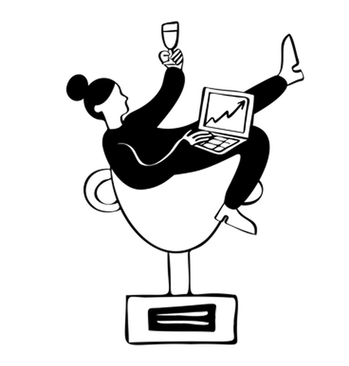 A person sitting in a trophy cup - Journal style illustration