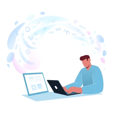 A person is sitting at a table with a laptop open in front of them. Binary numbers, in a flowing pattern, are streaming from the laptop screen toward the person's eyes. The background features abstract digital elements, enhancing the theme of data analysis. Various charts and graphs are faintly visible on the laptop screen, symbolizing insights. The overall atmosphere is immersive, with the binary flow creating a vivid representation of information transfer.