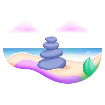 A balanced stack of smooth stones on a tranquil beach