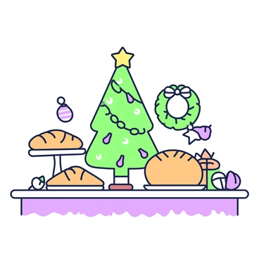 A festive holiday display with bread shaped like traditional holiday symbols