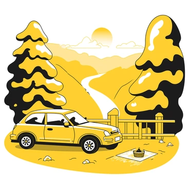 A car parked at a scenic overlook surrounded by dense forest