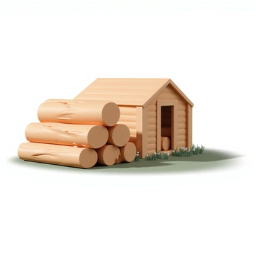 A neatly stacked bundle of firewood beside a rustic cabin