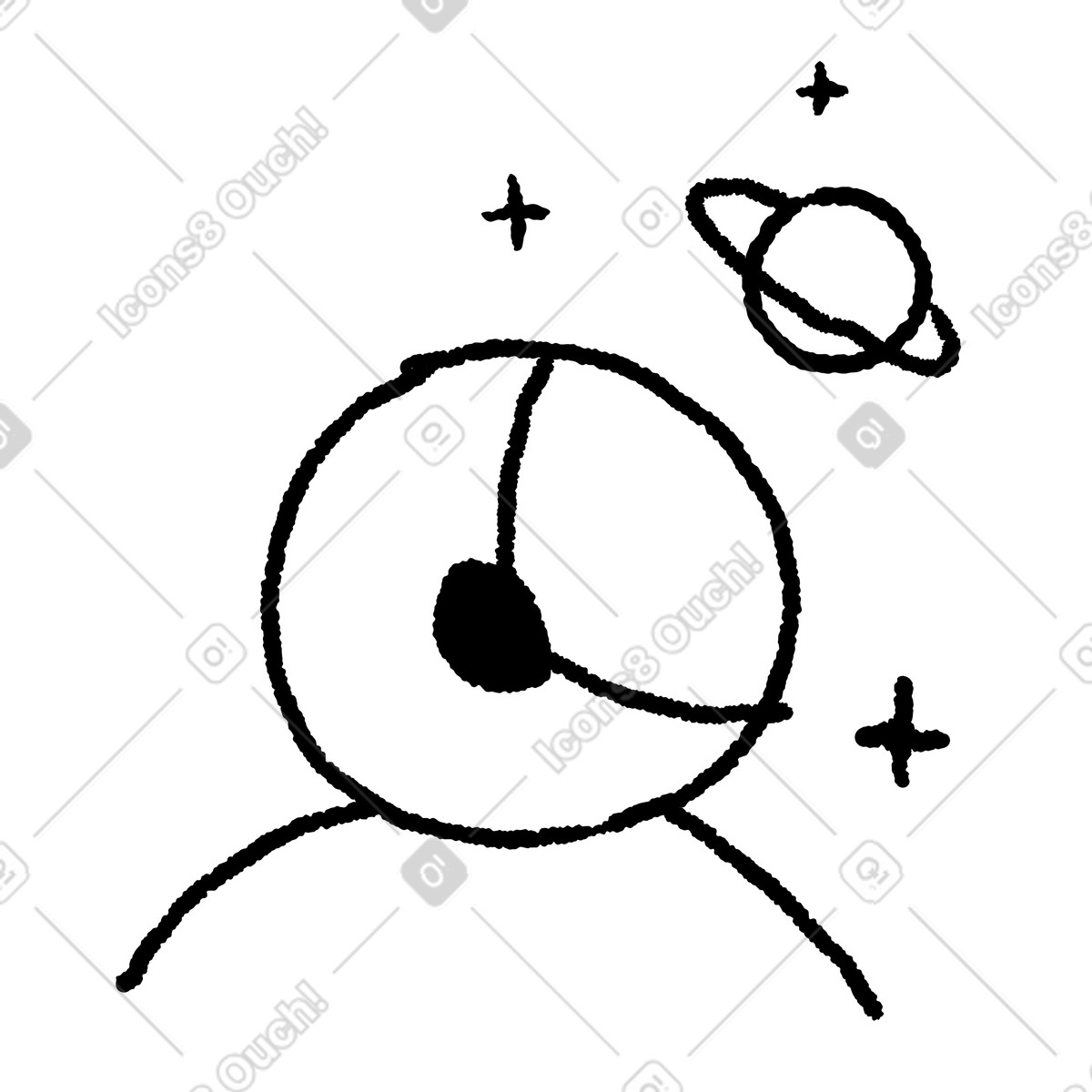Ilustração de Space explorer outline gazing toward ringed planet and sparkling stars em no estilo Black Chalk para baixar em PNG, SVG