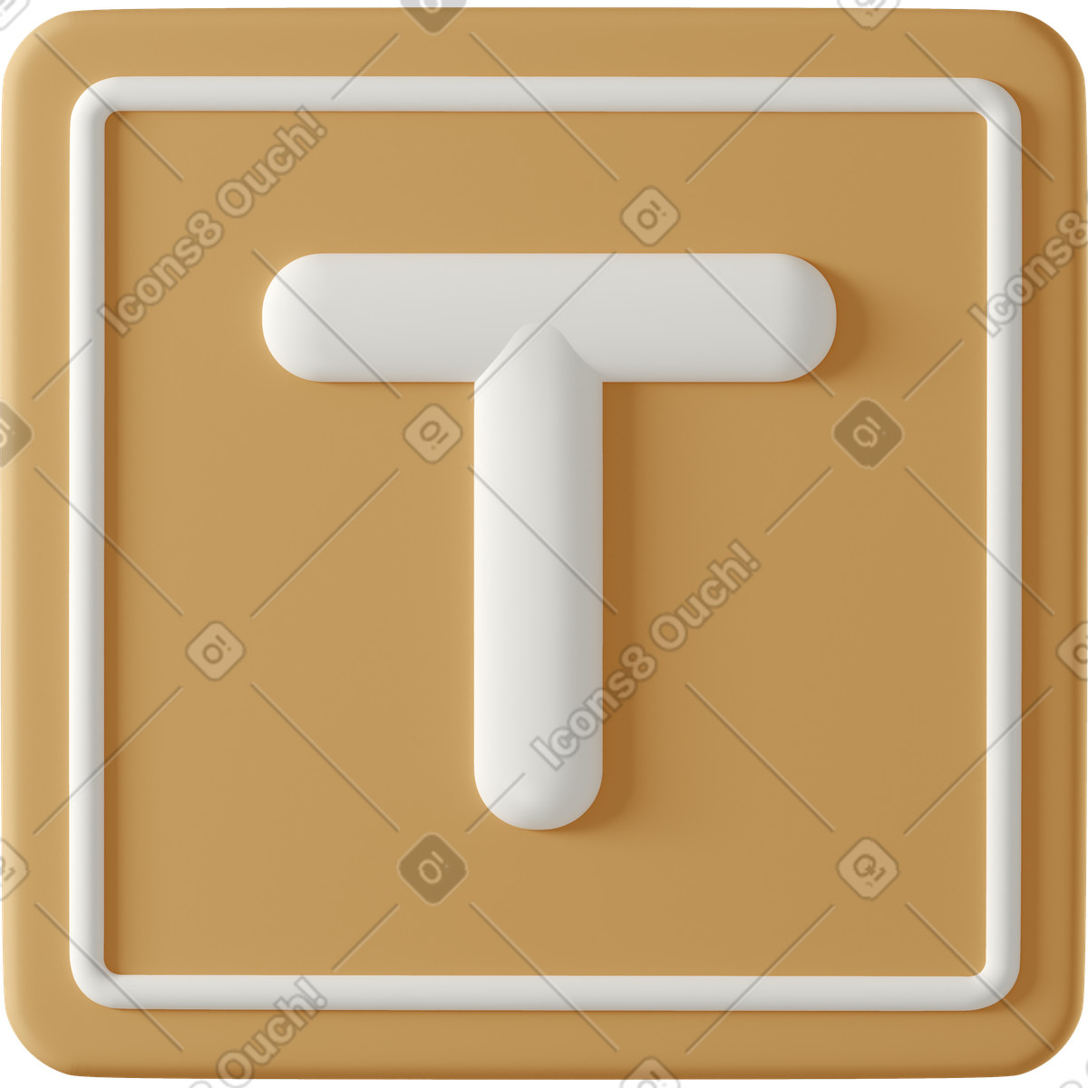 Illustration Lettre blanche t sur carré orange dans le style 3D Casual life à télécharger aux formats PNG, SVG