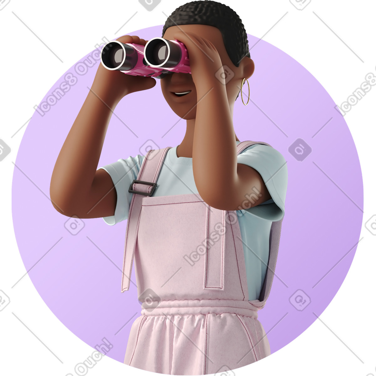 Ilustración Young woman with binoculars en estilo 3D Business a descargar en PNG y SVG
