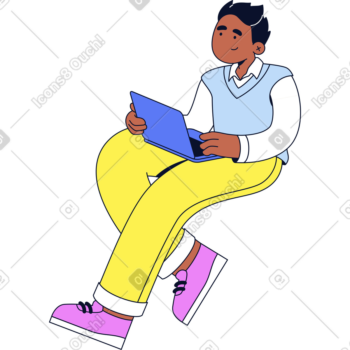 Illustration Homme avec ordinateur portable dans le style Flexy à télécharger aux formats PNG, SVG