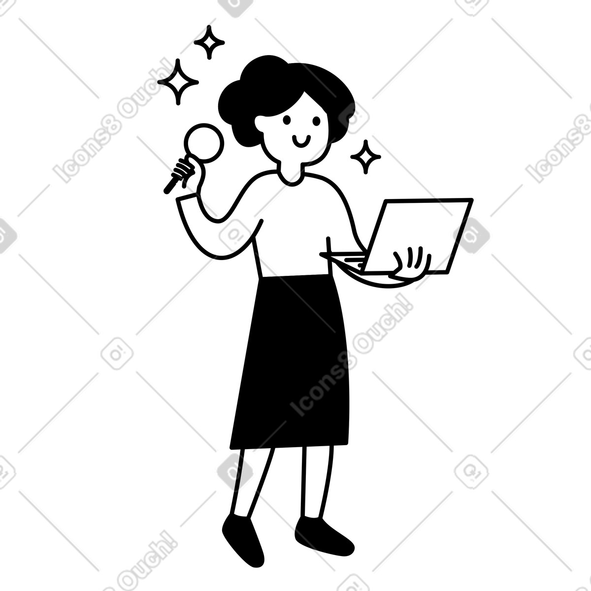 Иллюстрация Laptop user holding ball with sparkles suggesting creative digital work в стиле Notion Line Art — скачать в форматах PNG, SVG