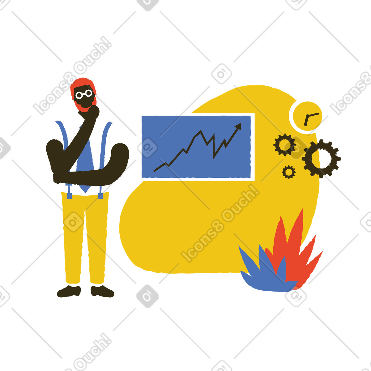 Brainstorming der mitarbeiter zu ideen für eine präsentation-Illustration im Bermuda-Stil als Download in PNG, SVG