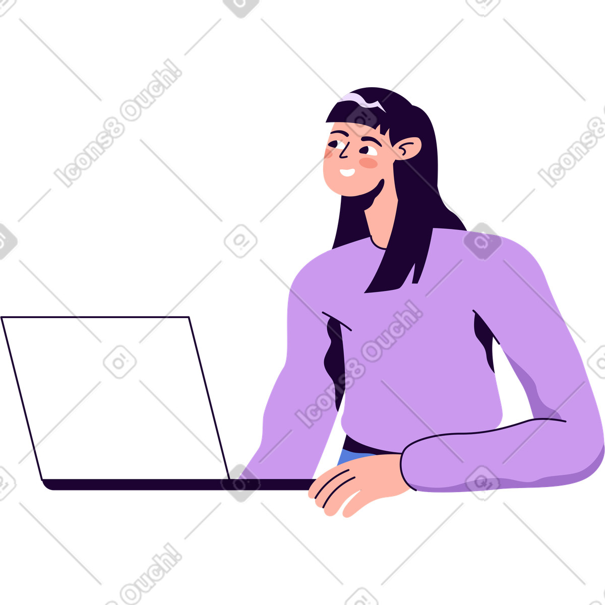 Ilustração de Menina com laptop aberto em no estilo Martina para baixar em PNG, SVG