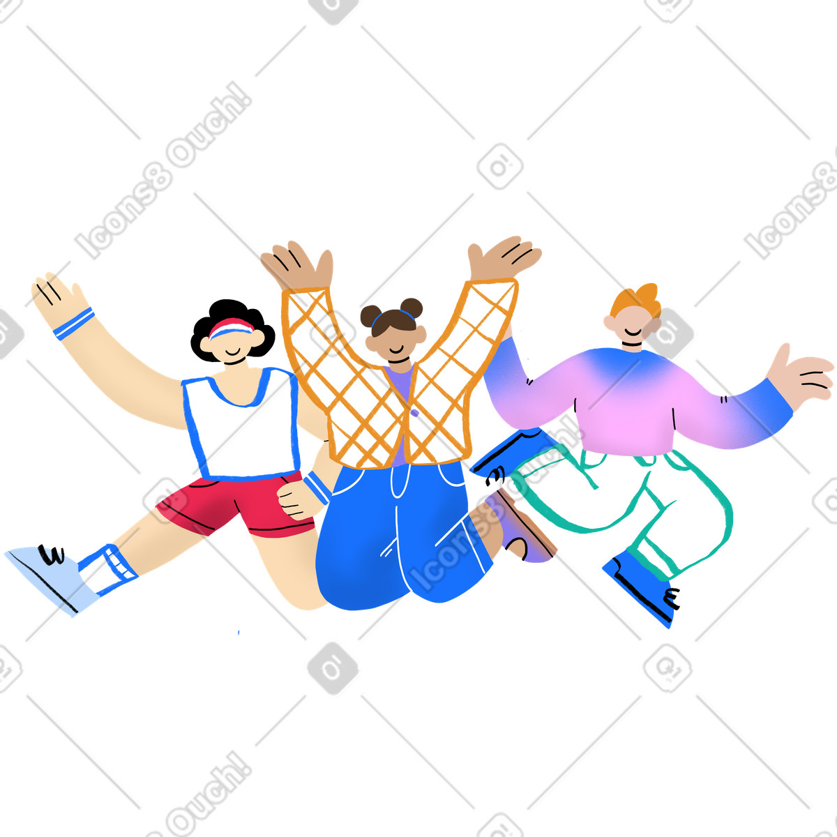 Ilustração de Jovens pulando alegremente em no estilo Bonny para baixar em PNG, SVG