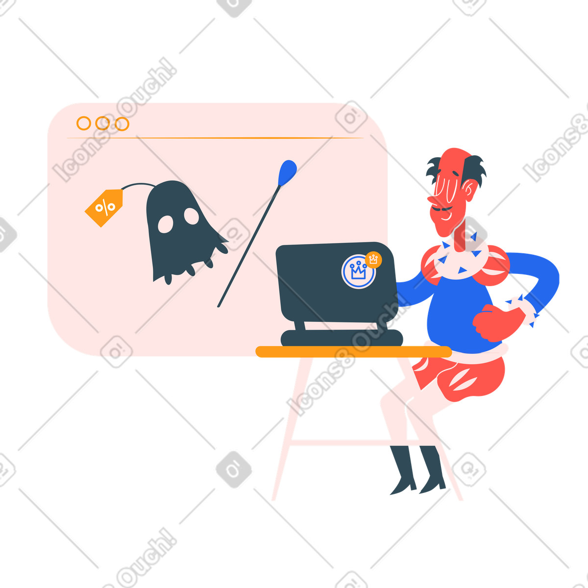 下载 Kingdom 风格的 男子在网上购买古怪物品 插画，支持 PNG、SVG 格式