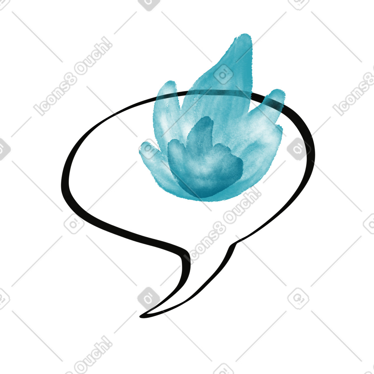 Illustration Speech bubble with blue flame symbolizing hot debate conversation topic dans le style Watercolor sketch à télécharger aux formats PNG, SVG