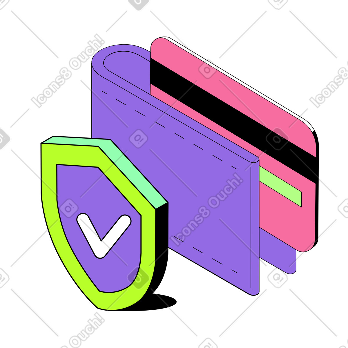 Wallet protection with bank card and security shield illustration risk management clipart image PNG SVG GIF