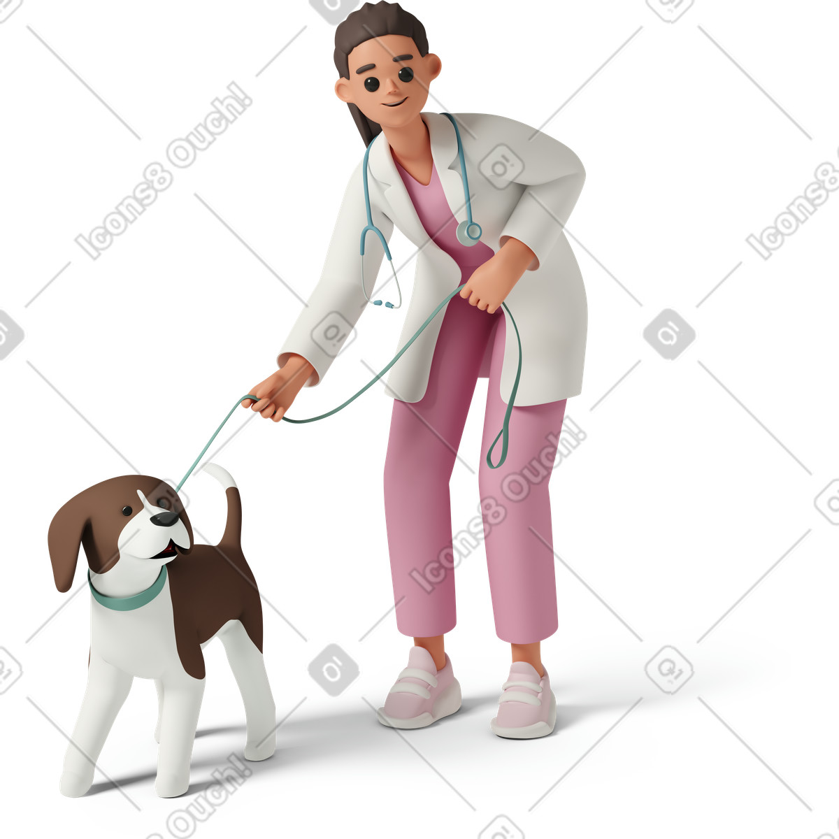 3D Casual life 스타일의 Female veterinarian with dog 일러스트레이션 PNG, SVG 다운로드