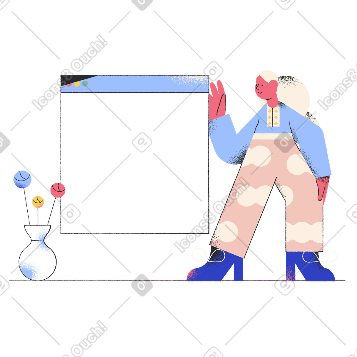 User standing next to empty web page, Error 404 page not found illustration in Pablo style download in PNG, SVG