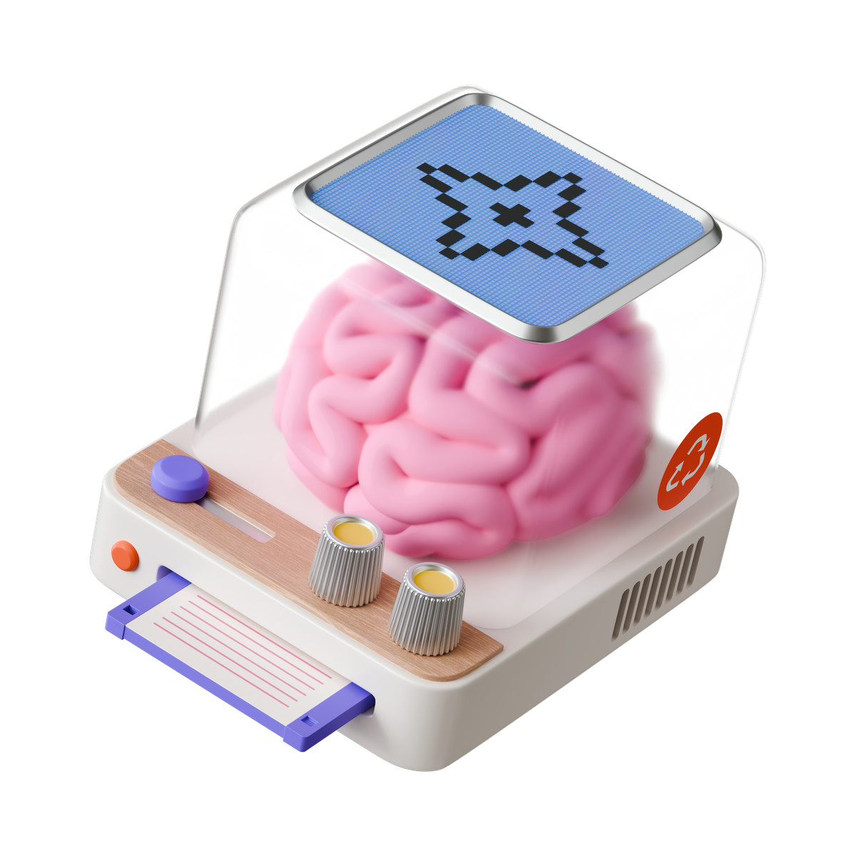 Иллюстрация Cognitive computing brain connected to retro control panel technology в стиле 3D Stickle — скачать в форматах PNG, SVG