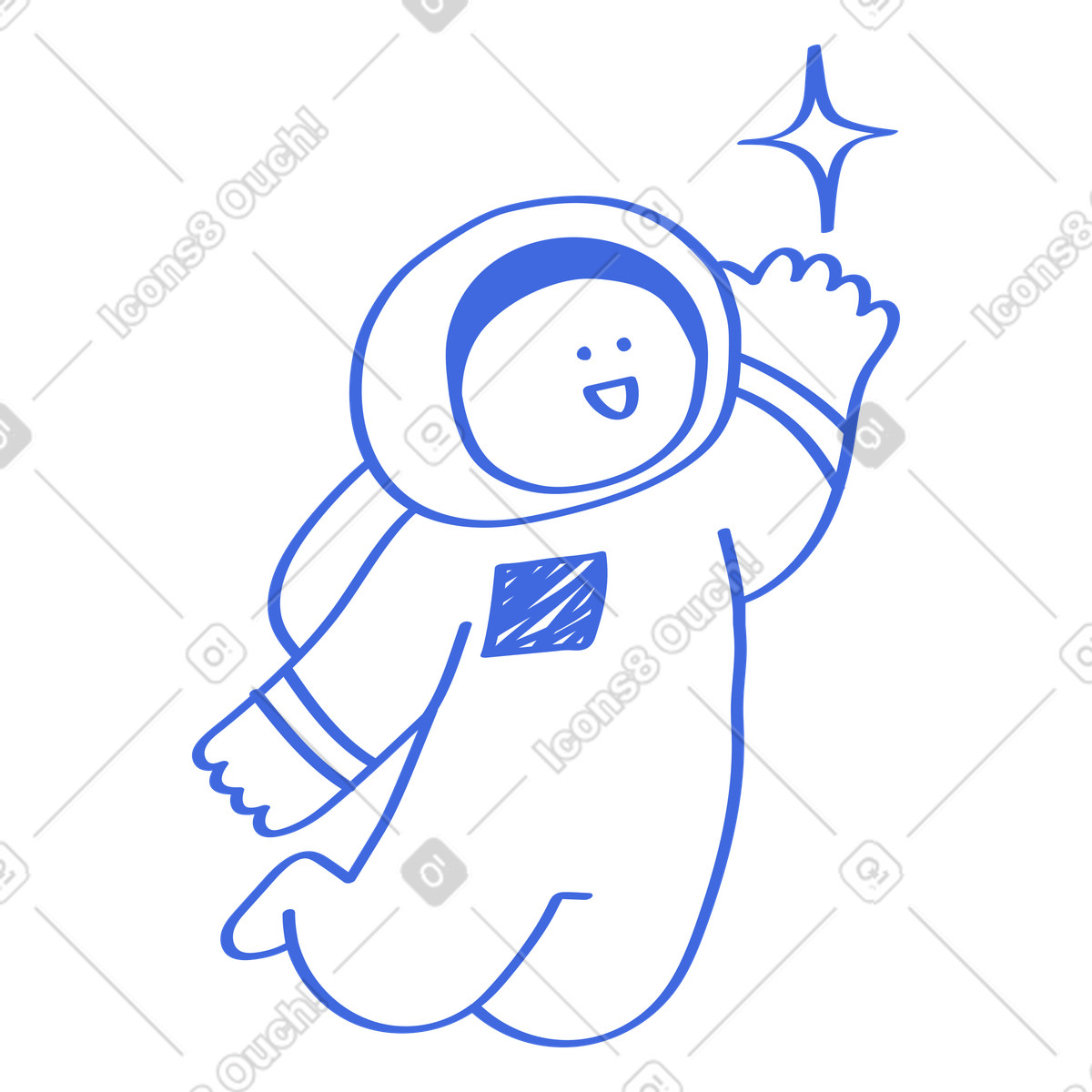 Ilustración Astronaut waving hand toward shining star in simple line drawing en estilo Ballpoint Pen a descargar en PNG y SVG