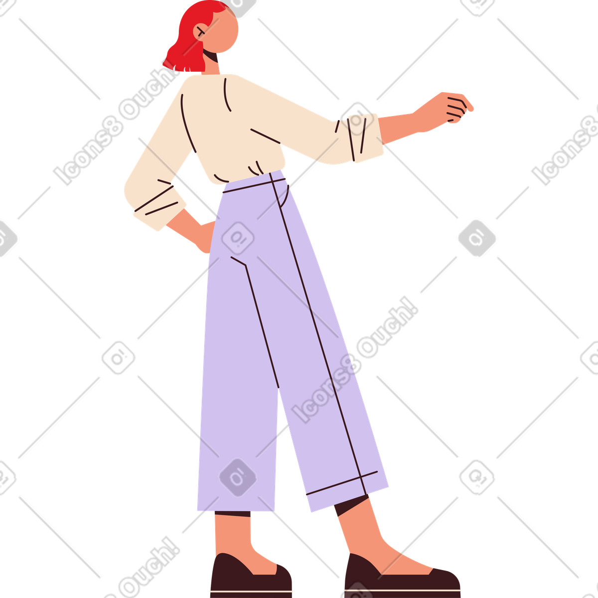 Junge frau, die ihre hand hebt und schreibt-Illustration im Folks-Stil als Download in PNG, SVG