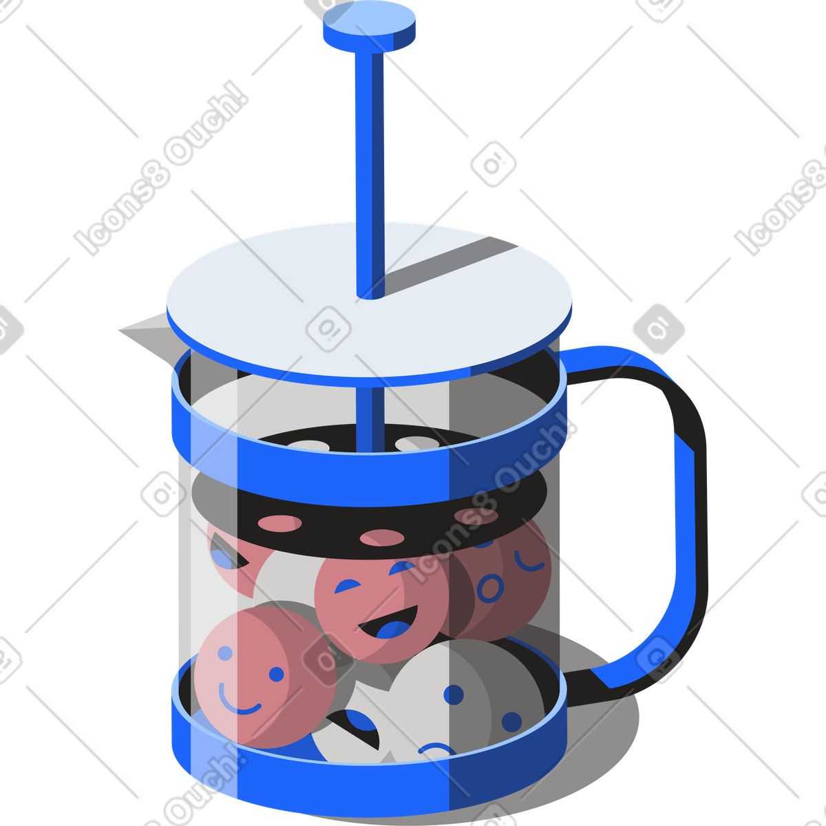 Emoticons in einer kaffeepresse-Illustration im Editorial-Stil als Download PNG, SVG