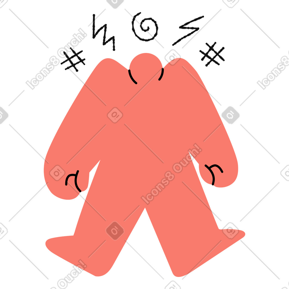 Bold People スタイルの Anger character with scribble symbols expressing frustration and stress のイラストをPNG、SVG形式でダウンロード