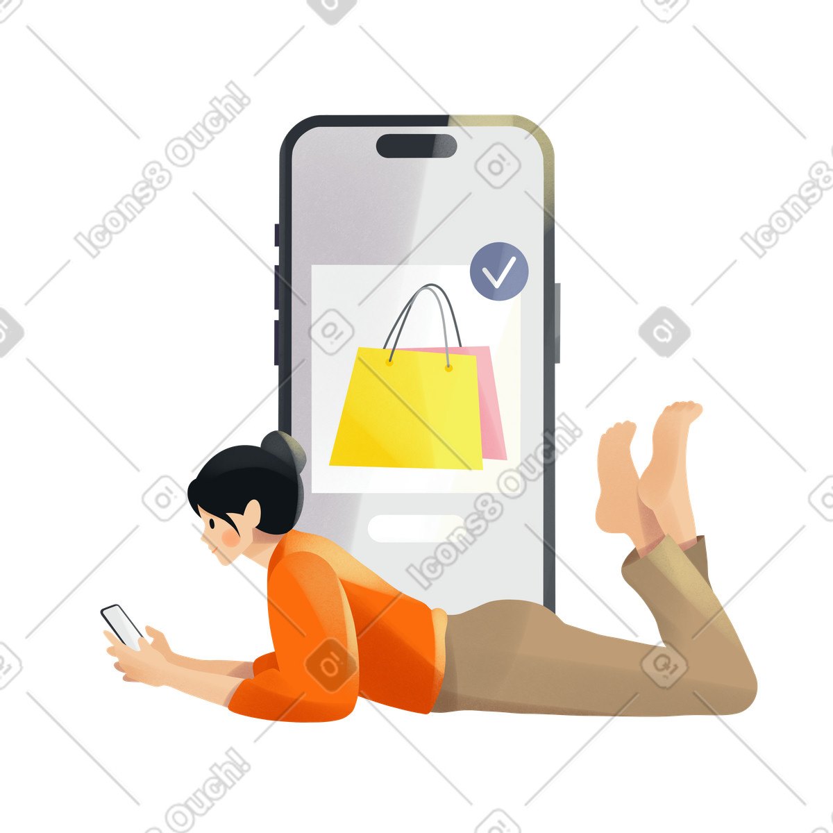 Young woman shopping online illustrazione in stile Shine scarica in PNG, SVG