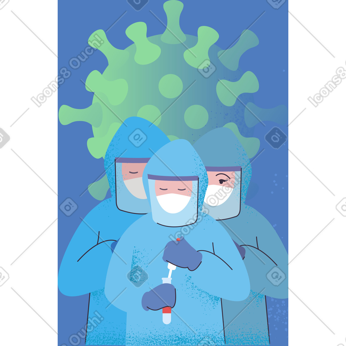 Pale スタイルの ウイルスに対する研究とワクチンの開発を行っている科学者 のイラストをPNG、SVG形式でダウンロード