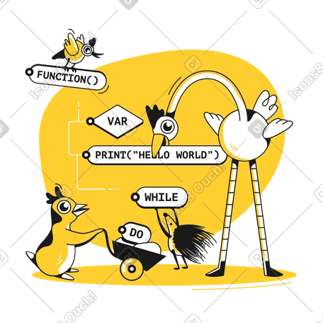 Animals programming together and helping with code PNG, SVG