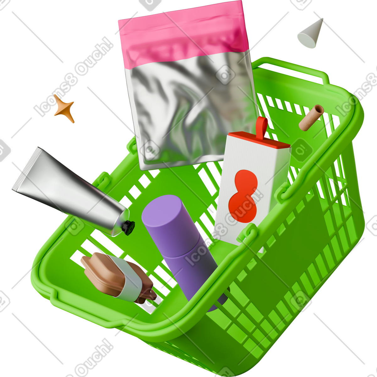 Shopping basket with cosmetics animated illustration in 3D Hygge style download in GIF, Lottie (JSON), AE