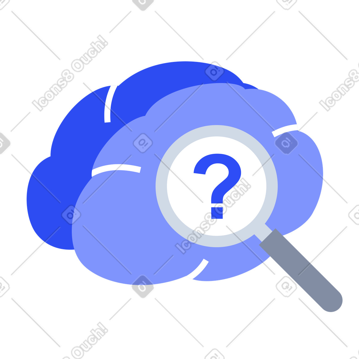 Cognitive science study with brain and question mark-Illustration im System-Stil als Download in PNG, SVG