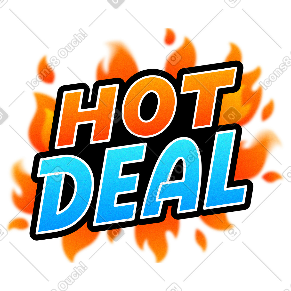 Lettering hot deal con testo fiammeggiante illustrazione in stile scarica in PNG, SVG