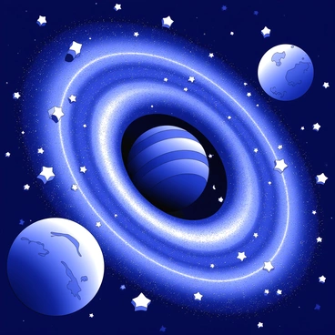 A galaxy is depicted with swirling arms filled with numerous stars and planets. The stars are twinkling brightly within the dark expanse of space. Among the celestial bodies, several planets are shaped distinctly like "CPF" symbols, each showcasing detailed textures and patterns. The background features a vast, starry sky with varying sizes of stars scattered throughout, enhancing the depth of the galaxy. The scene captures the dynamic motion of the swirling galaxy, evoking a sense of cosmic wonder.