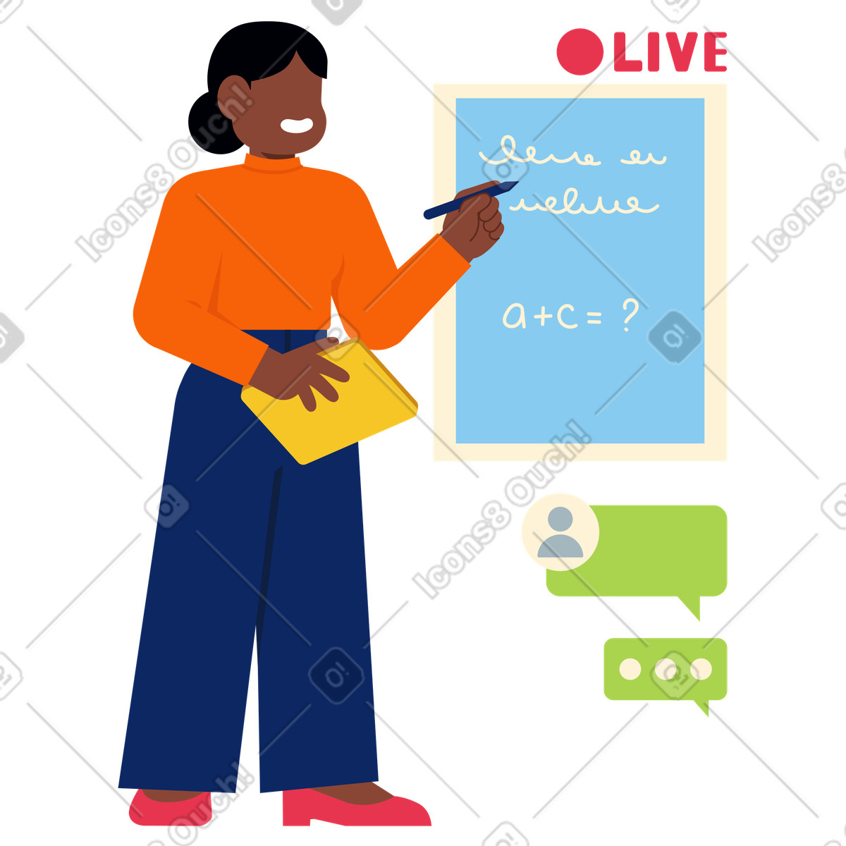 Woman teaching math online illustration in Catchy style download in PNG, SVG