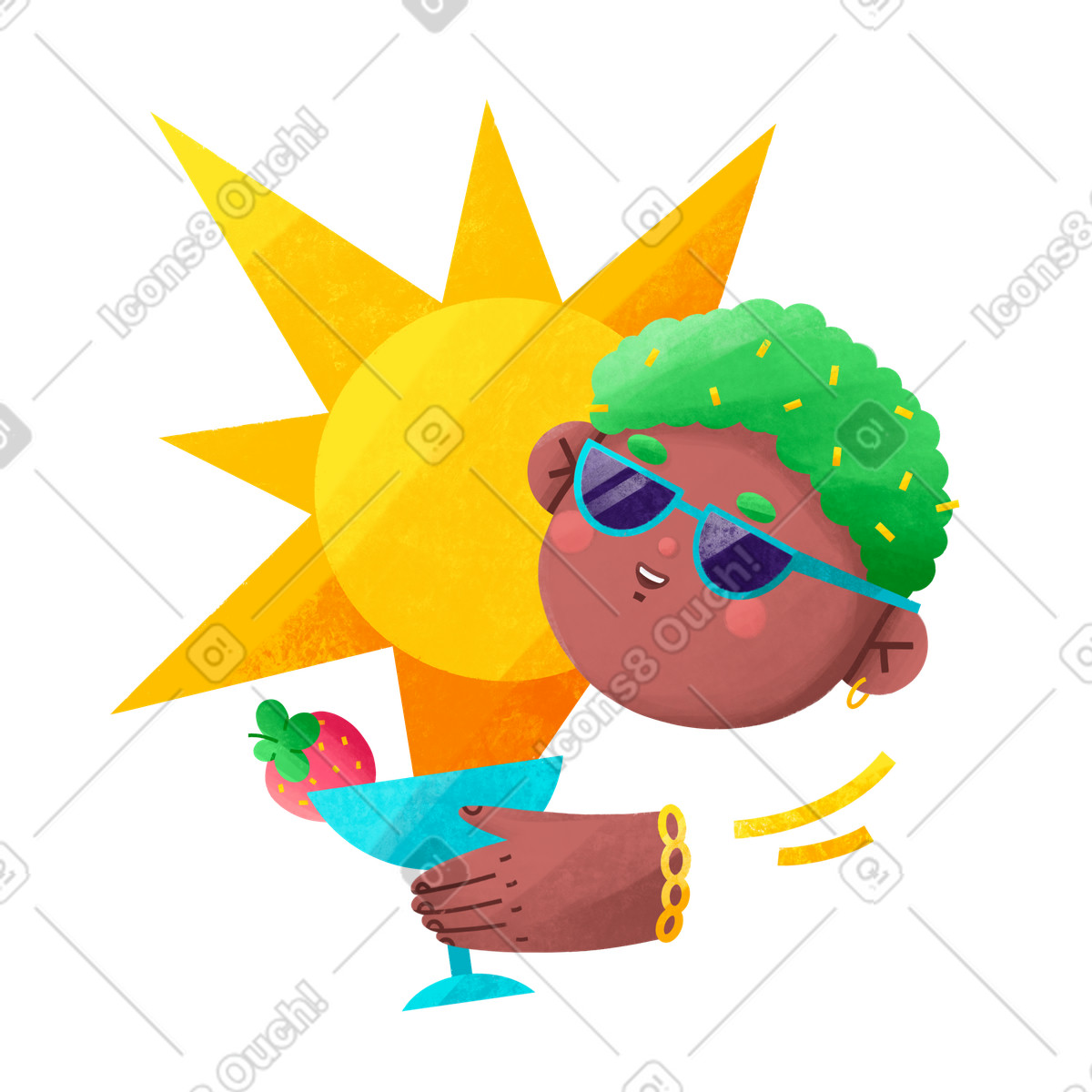 Tourist sunbathing with a cocktail illustration chill clipart image collection in PNG