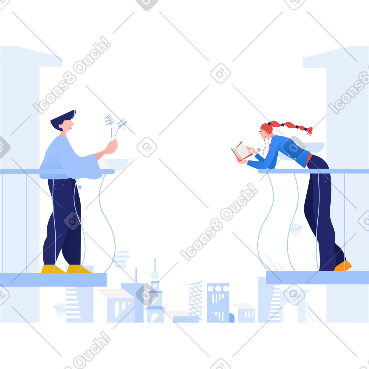 Persone isolate che comunicano dai balconi illustrazione in stile Clip scarica in PNG, SVG