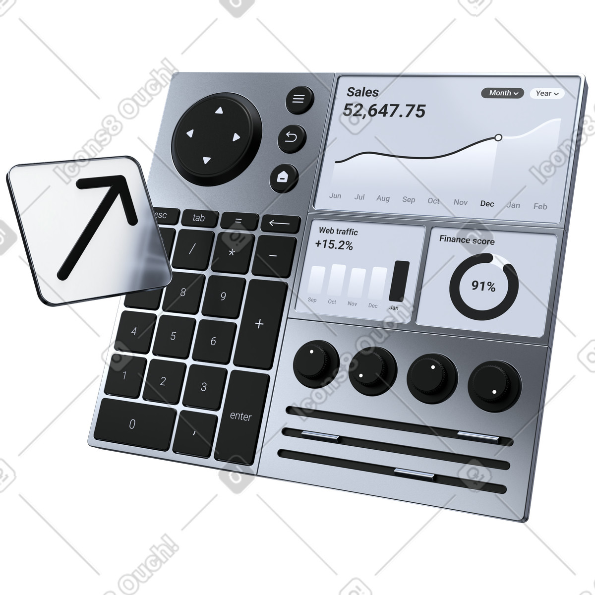 Business growth dashboard, sales performance report, KPI analytics overview illustration in 3D Pro style download in PNG, SVG