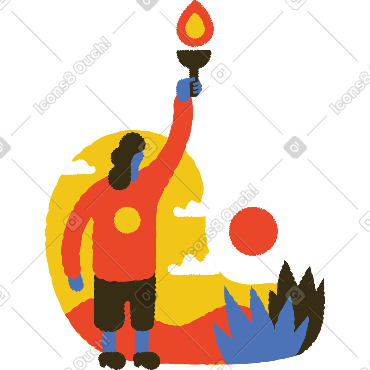 Man holding a burning torch in his hand illustration Bermuda style download PNG, SVG