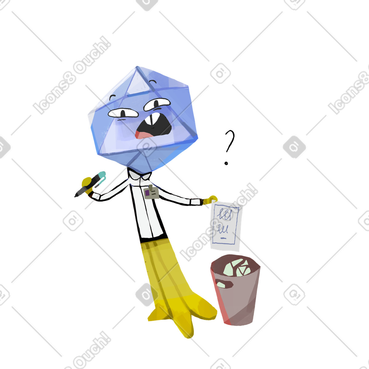Gemstone character throwing away document, Confirmation for deletion or data removal illustration in Atomic style download in PNG, SVG
