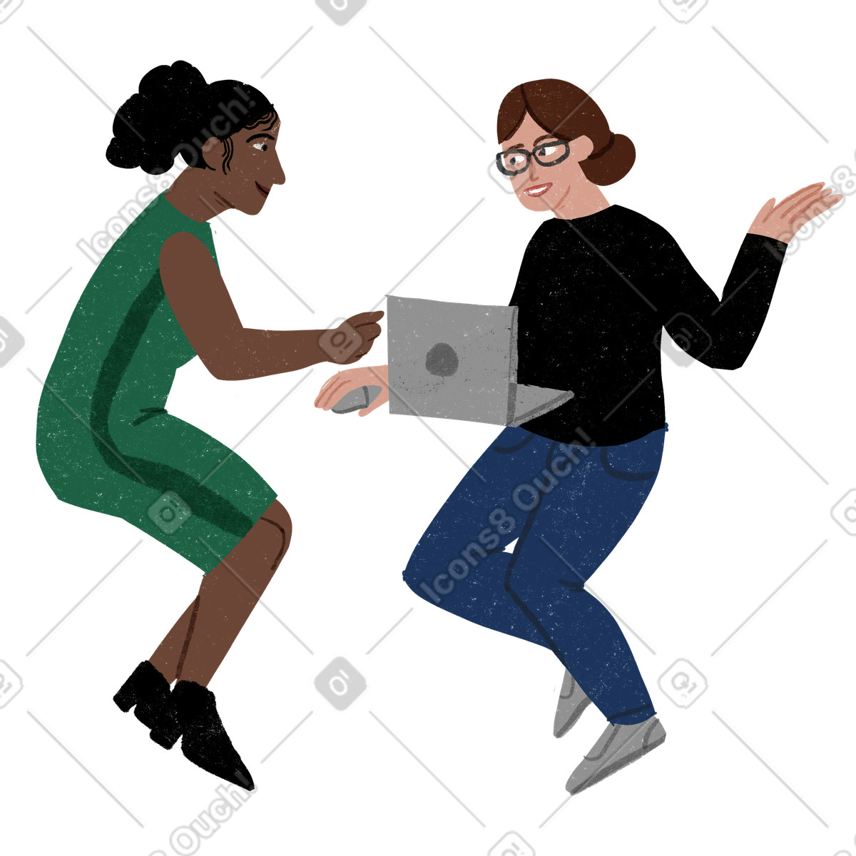 Public スタイルの 仕事について話し合う2人の女性同僚 のイラストをPNG、SVG形式でダウンロード