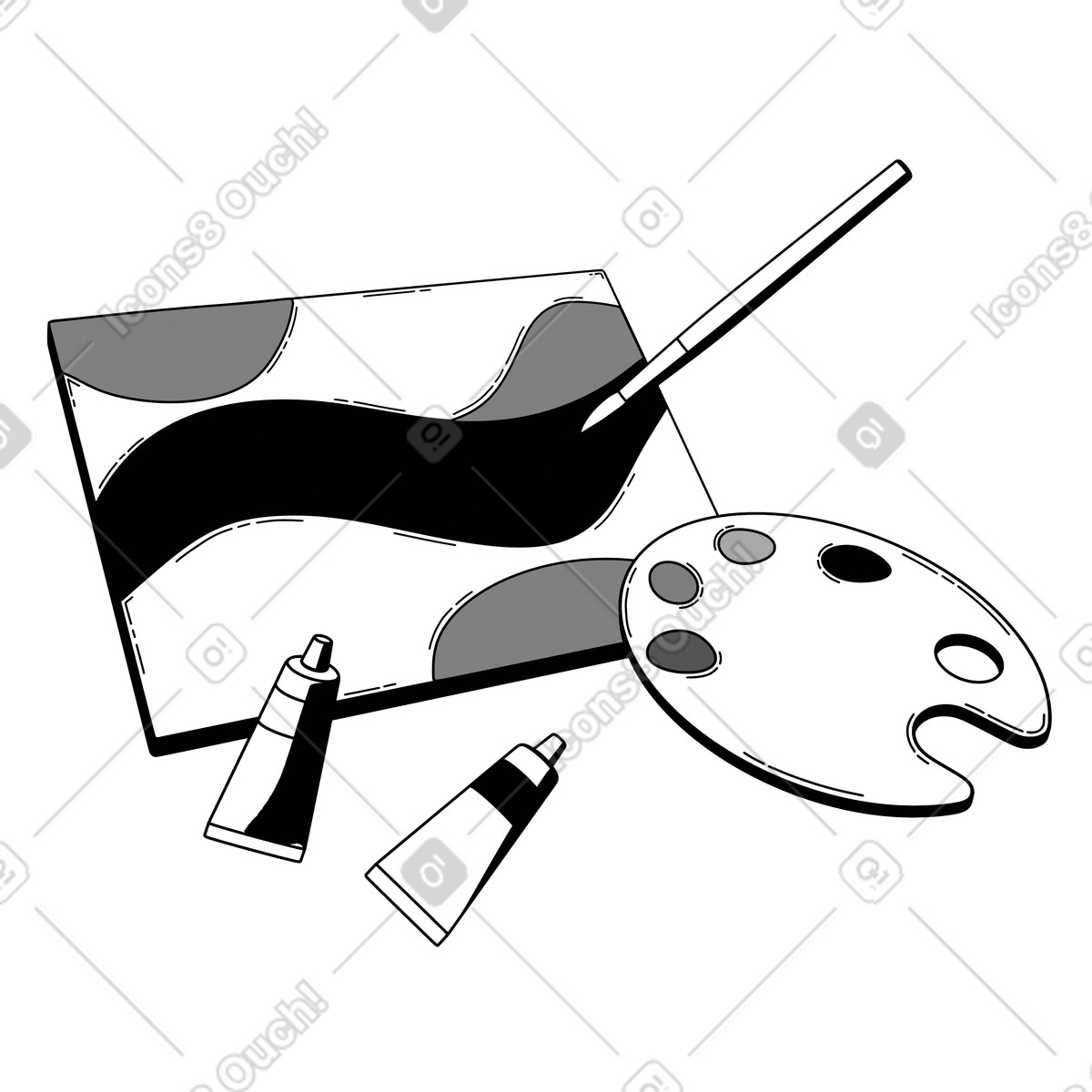 Abstract canvas with art tools, hobby painting and DIY craft animated illustration in 3D Techny Line style download in GIF, Lottie (JSON), AE